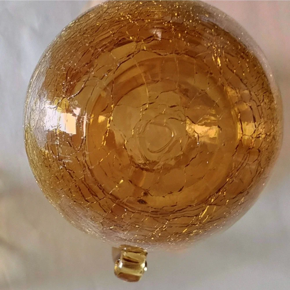 Rainbow Amber Crackle Glass Pitcher and Vase Set Ruffled‎ Rim Vintage Decor 6.5